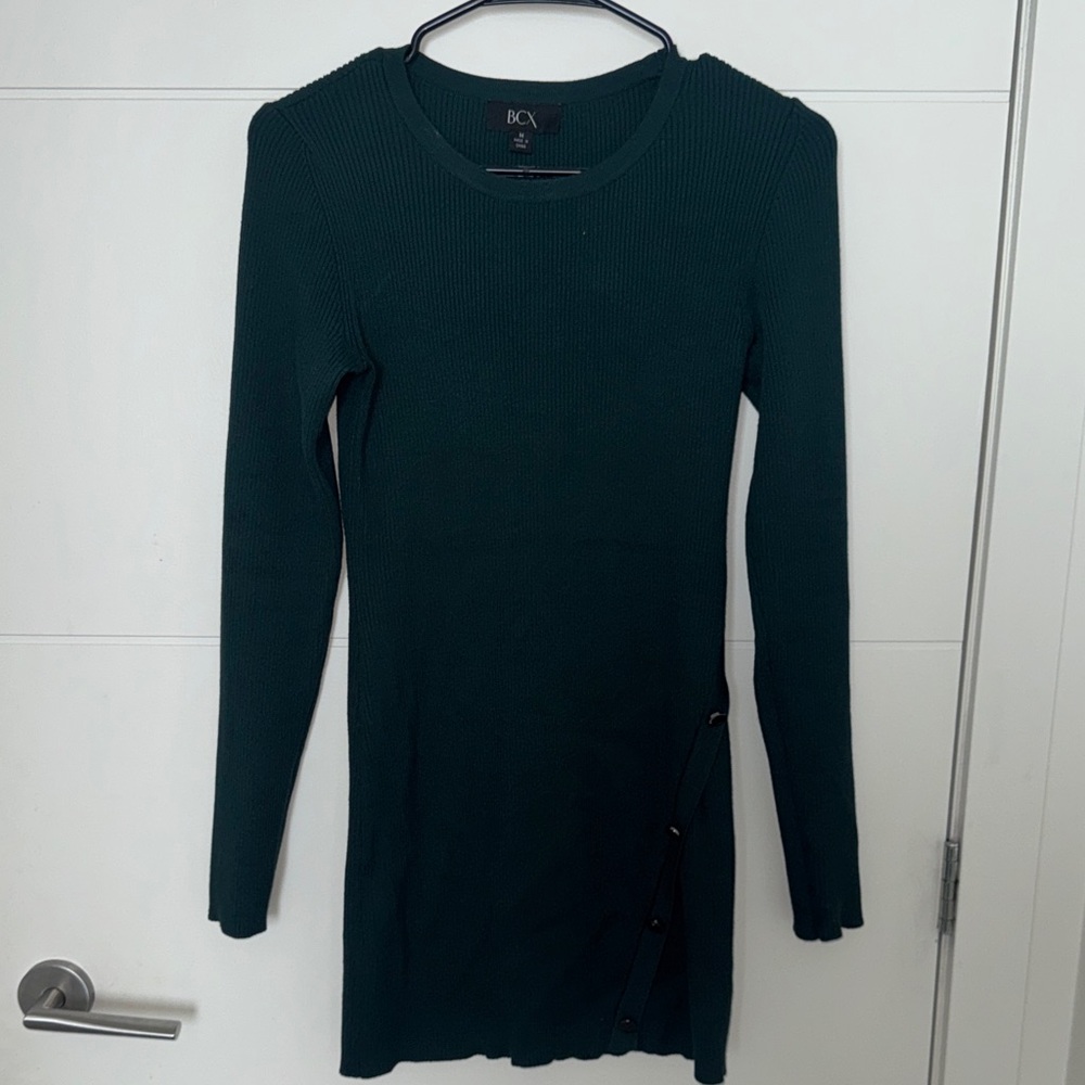 BCX Women's Forest Green Ribbed Long Sleeve Bodycon Dress